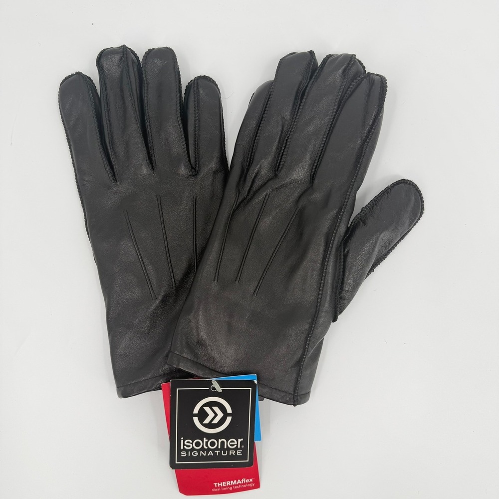 Isotoner Leather SmartTouch Gloves Modern Womens Small Black